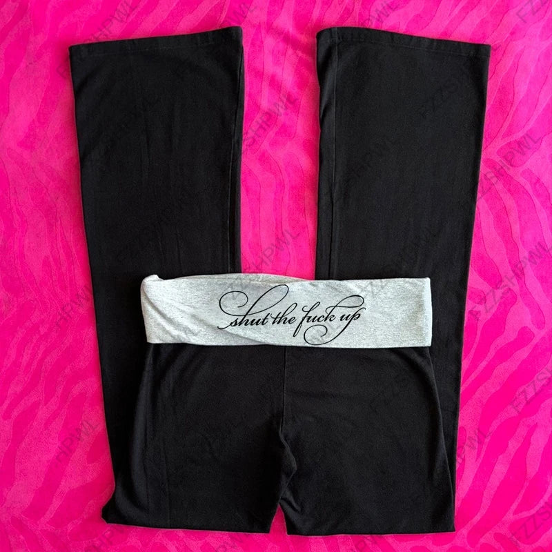 Letter Print Harajuku Hip Hop Oversized High Waist Sport Pants Women Y2K Casual Fashion Versatile Loose Straight Wide Legs