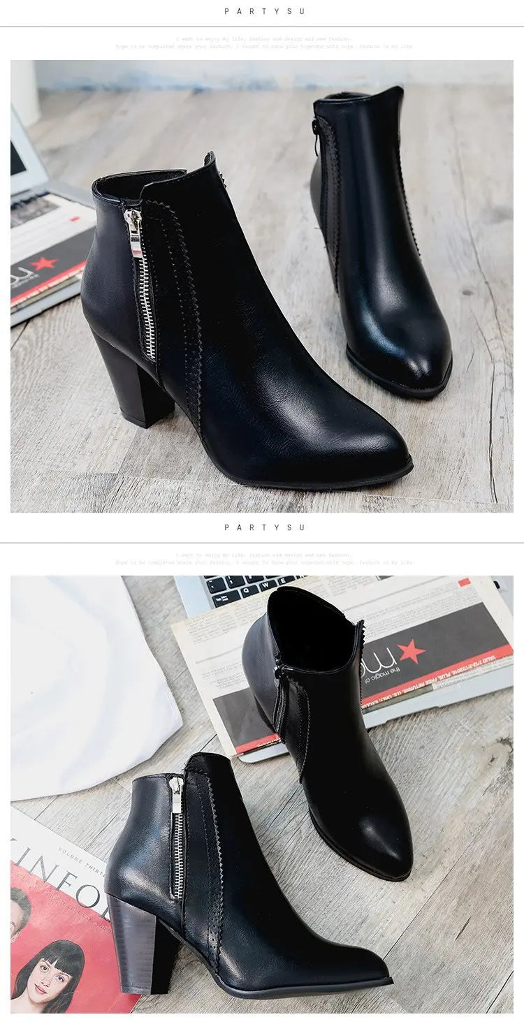 2024 new autumn ladies boot Coarse heeled outdoor nonslip shoe Retro Zipper Fashion Boots Comfort casual women's shoes Botas