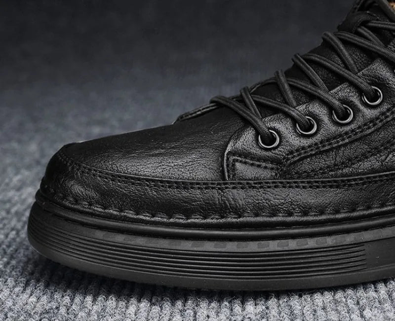 Classic Men Leather Casual Shoes Spring New High Top Platform Shoes Loafers Luxury British Business Style Walking Shoe Masculino