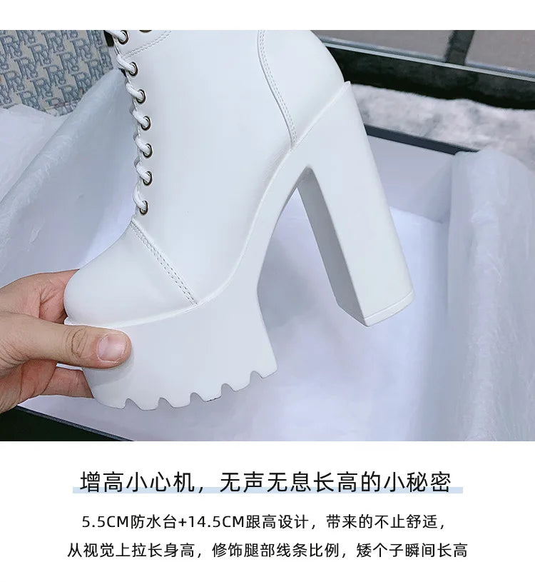 Female Boots Boots For Women Autumn Platform White Black Chunky Super High Heels Ankle High Quality Shoes Woman 2023 Brand New