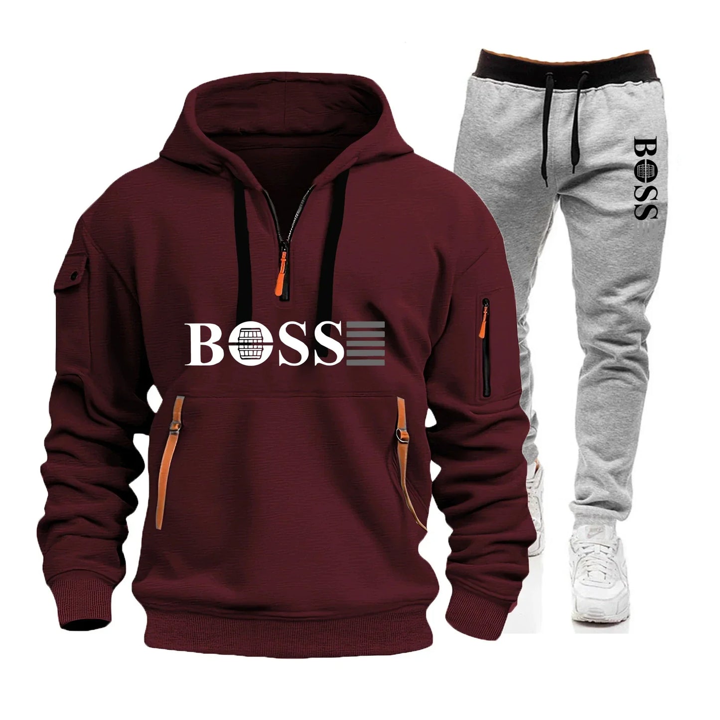 Men's Autumn and Winter New Pullovers Hoodie and Pants 2-piece Set, Outdoor Jogging Windproof Zipper Warm Men's Sportswear