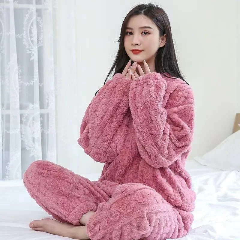 Women's Clothing Winter Pajamas Hooded Fleece-Lined Thicken Ins Wind Coral Fleece Plus Size Homewear Keep Warm Comfortable