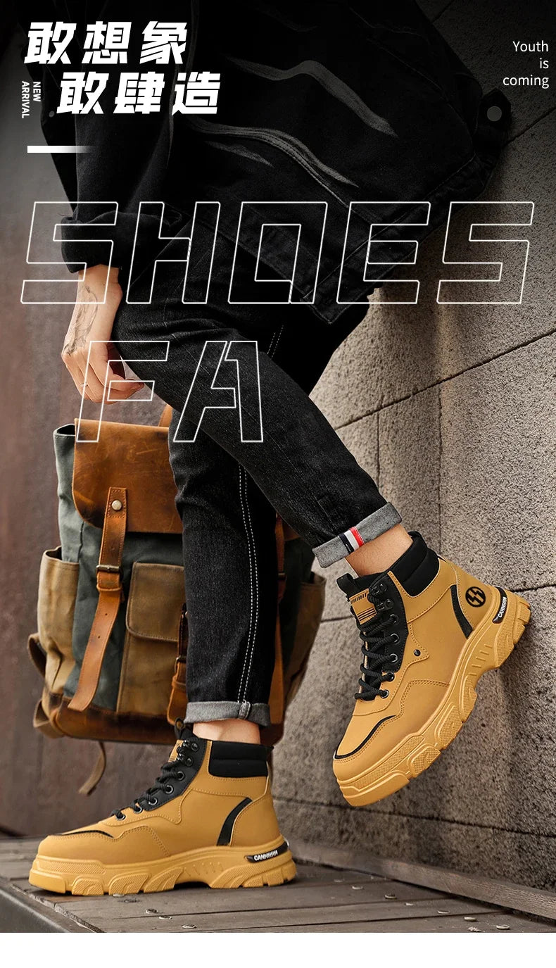 2025 autumn new breathable work boots for men, anti slip, wear-resistant, safety shoes, casual and comfortable sports shoes
