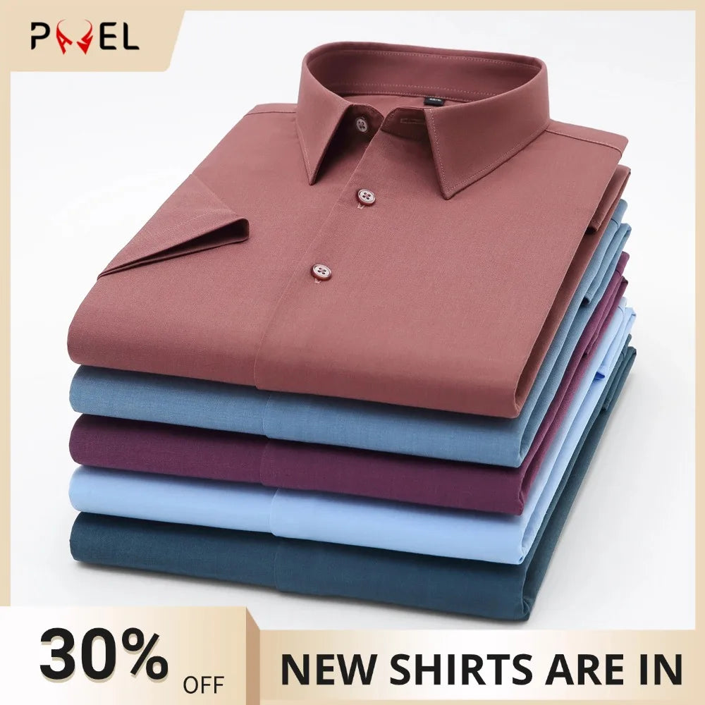 Men's Formal Business Short Sleeve Dress Shirt Wrinkle Free Regular Fit 4-Way Stretch Button Up Shirts for Spring Summer Holiday