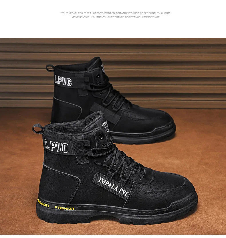 2025 Winter Mens Shoes New in Casual Male Boots Platform Tactical Ankle High Top Outdoor Walking Loafers Leather Army Sneakers