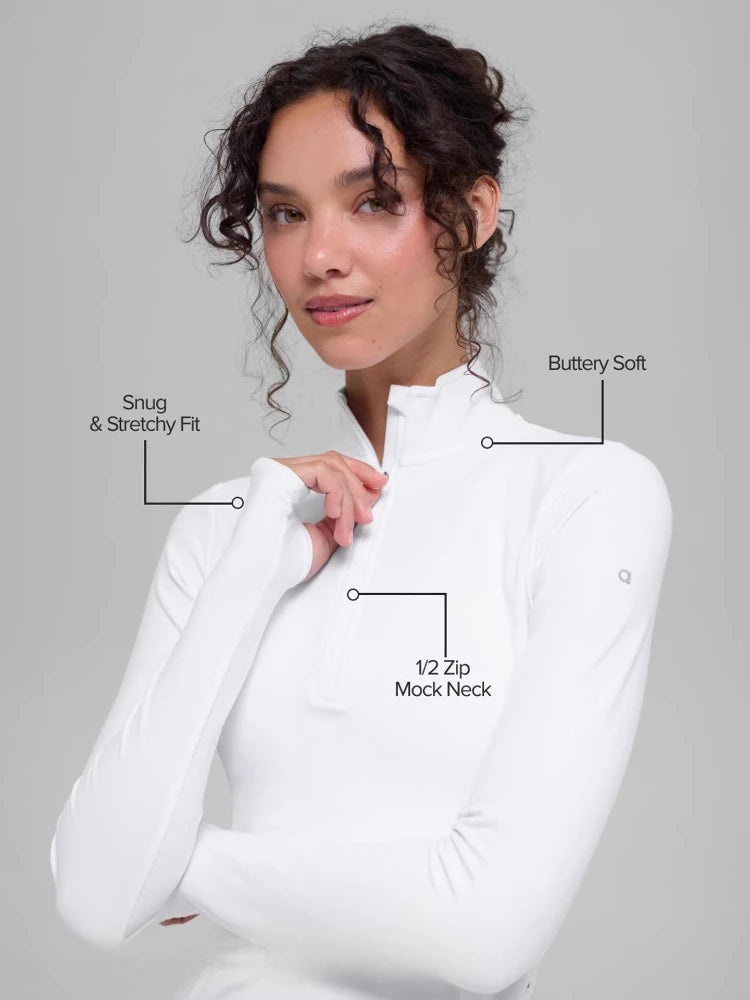 Fashion Workout Tops for Women Half-zip Yoga Top Elastic Soft Breathable Pilates Long Sleeved Top Solid Color Running Exercise