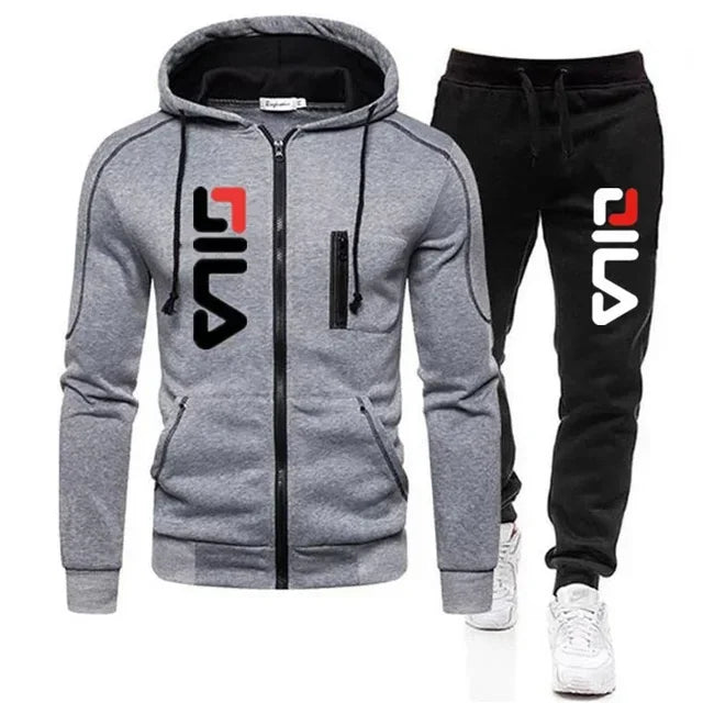 Autumn and Winter 2025 new Men's zipper jacket and pants 2-piece set, outdoor fashionable and casual men's jogging sportswear