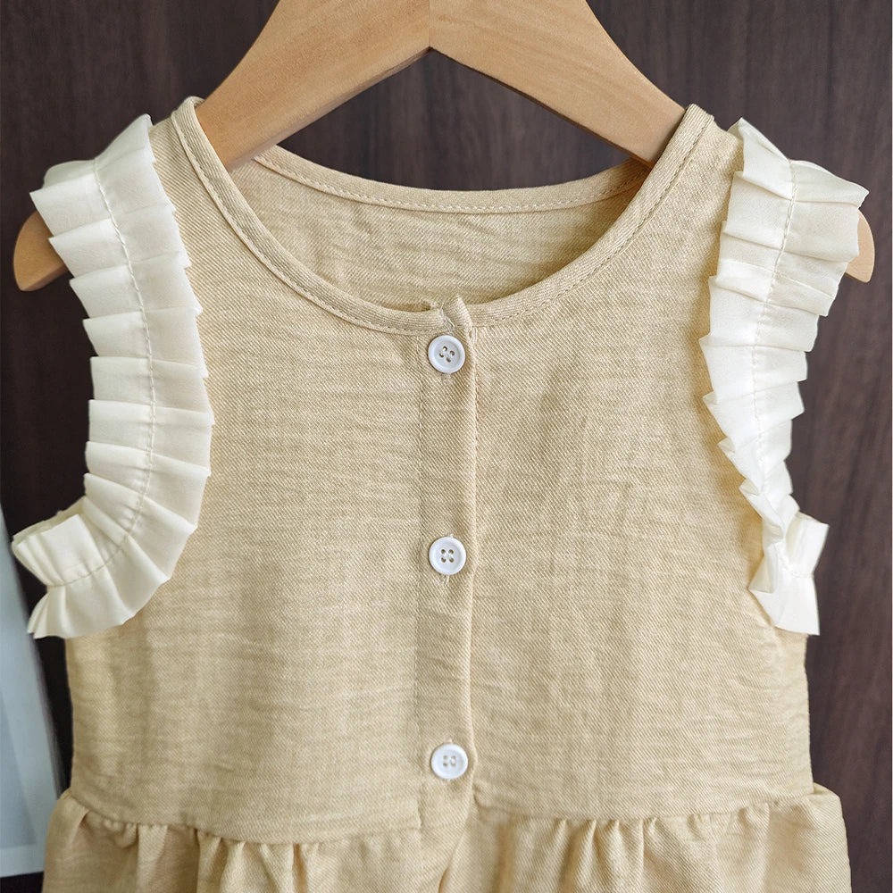 Bear Leader Korean Version Kids Clothes Girls Blue Imitation Denim Suit Summer New Sleeveless Top+Wide Leg Pants Two-piece Set