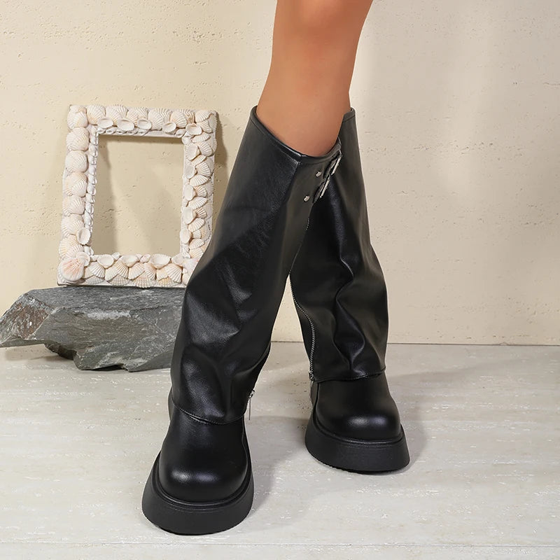 Big Toe Booties for Women Sweet Cool Style Pile Boots Thick Sole Platform Western Boots Over-the-Knee Long Boots High Tube Ridin