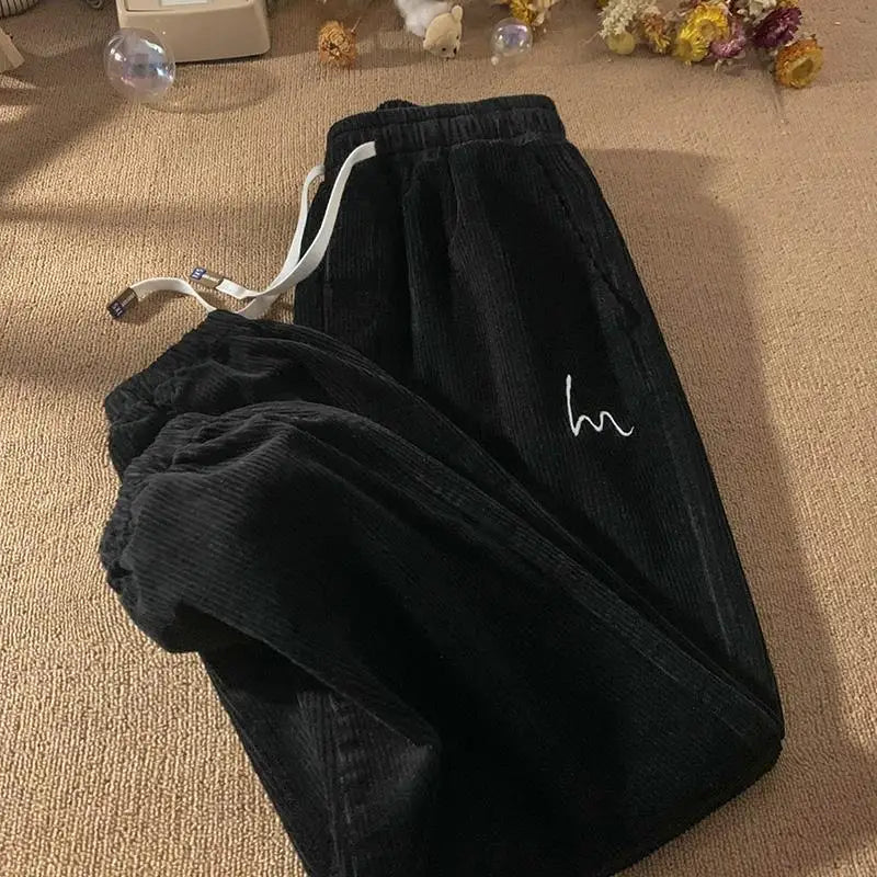 Corduroy Pants for Couples Autumn Winter Loose Fit High Waist Casual Loose Trousers Sports Pants Men Women Trendy Embroidery