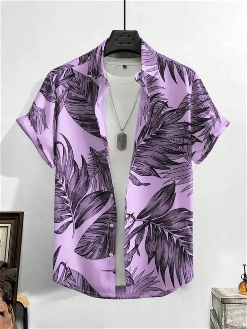 Hawaiian 3D Plant Shirt Men's Beach Vacation Tops Street Leisure Outdoor Clothing Men's Summer Fashion Short Sleeve Shirts