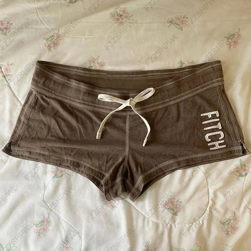 Y2K Casual low-rise Summer shorts for women Sporty style shorts Embroidered monogram print tight hot pants Kawaii Streetwear emo