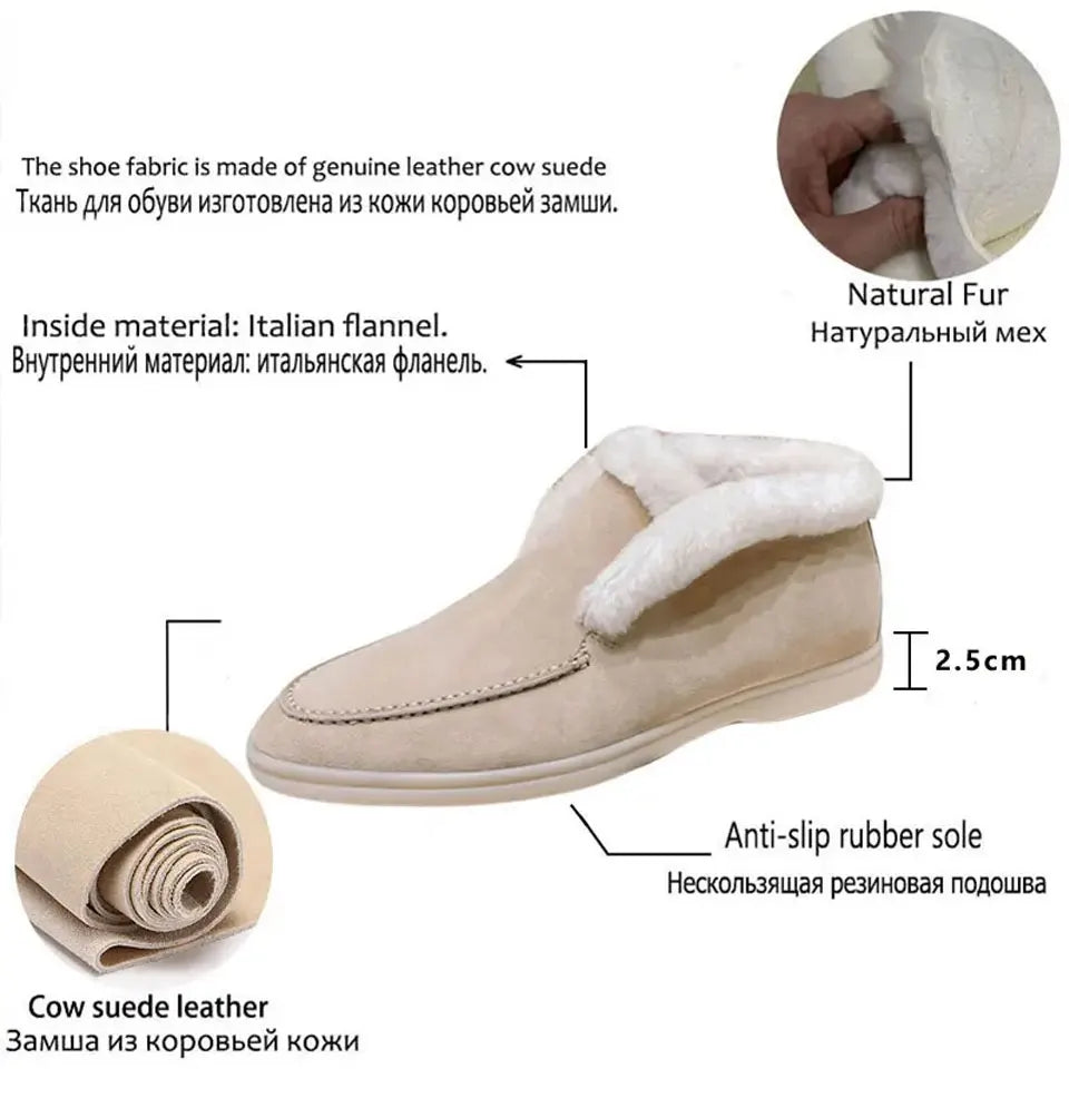 Boots Women Ankle Fur boots Fashion Women  Leather loafers flat 2025 High Quality Winter boots Comfortable Wool Snow