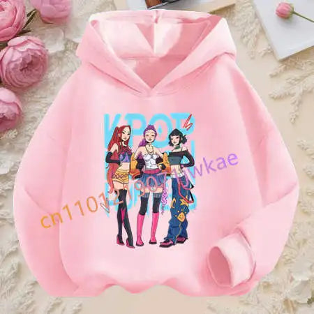 Autumn Tracksuit Hood Sportswear Long Sleeve Pullover Kids Clothing Hot K-pop Demon Hunters Hoodies Girl Thin Hooded Sweatshirt