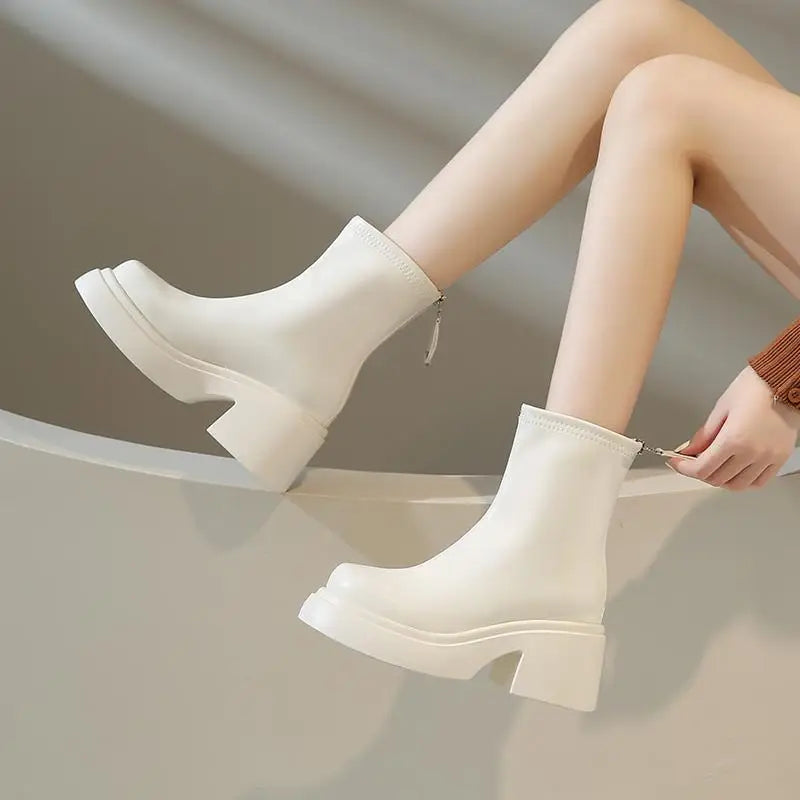 Women's Boots Autumn Luxury Designer Female Shoes Winter Footwear Boots-Women Black Fashion High Heel Ladies Rock Ankle 2025