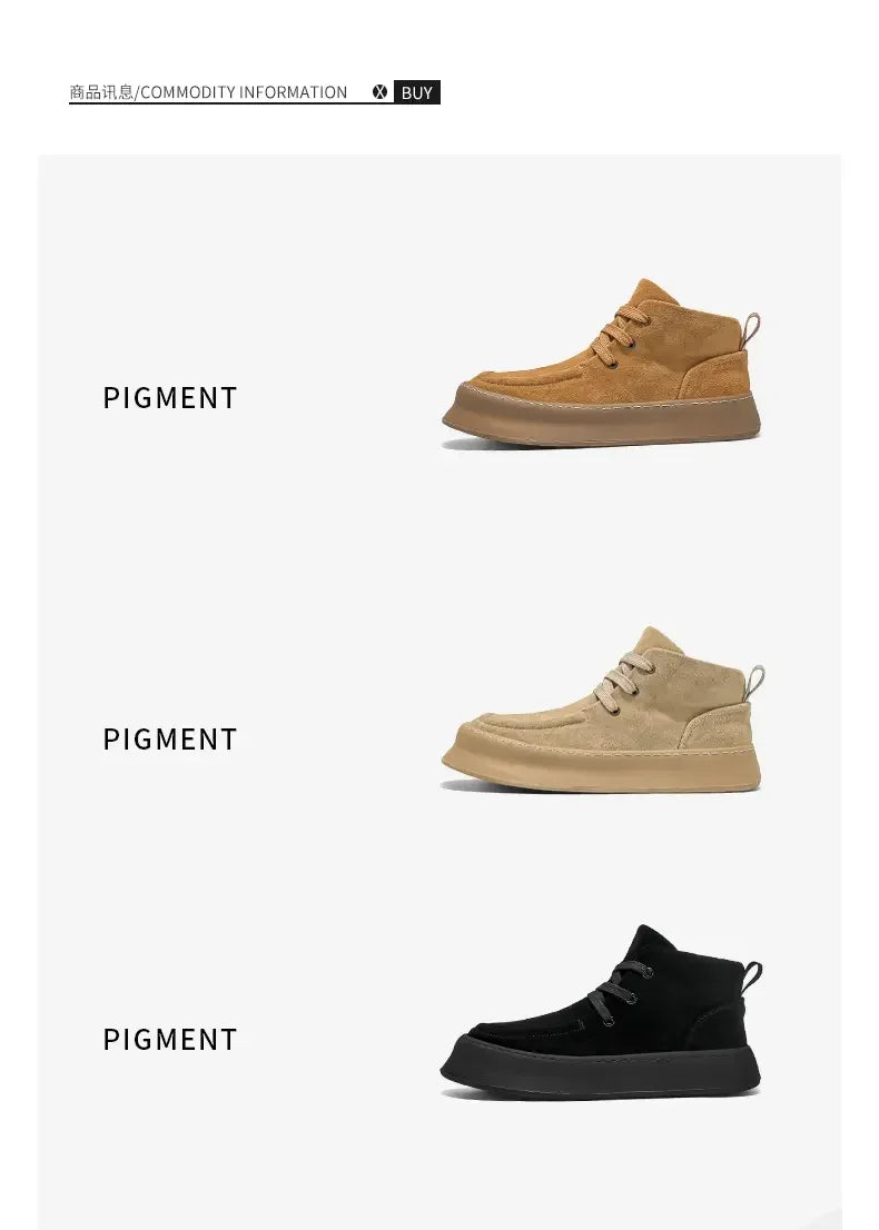 Men's High-top Boots in Solid Colors Flat Heels and Lace-up A Trendy Brand Design for The Four Seasons Fashion Walking Boots