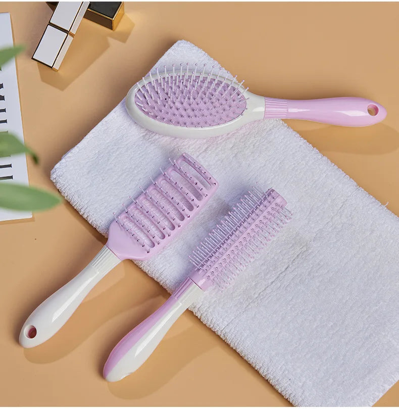 Cute Japanese Korean Massage Anti-screw Plastic Hair Brush White Curly Hair Hollow Activity Gym Untangling Hairdressing Comb