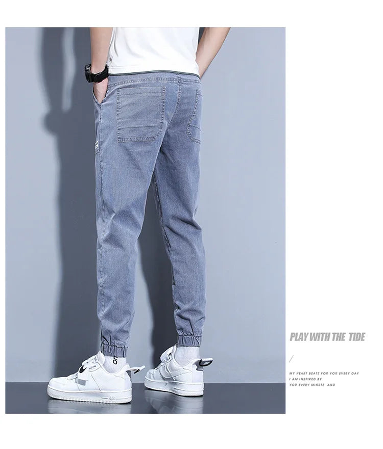 Jeans Open Pants Men's Fall/Winter Fleece-Lined Thick Loose Ankle Banded Working Pants Harem Casual Pants