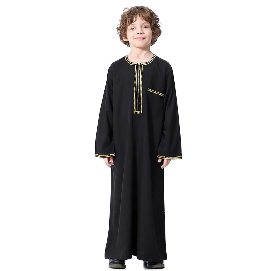 2025 New Children Thawb Teens Summer Muslim Robe Kids Arab Folk Clothes Boys Solid Color Thobe 5-14 Years National Outfit