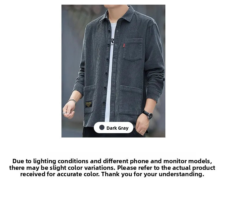 Corduroy Long Sleeve Shirt Casual Slim Fit Youth Multi Pocket Wear Resistant Fashionable Spring Autumn Men's Outerwear