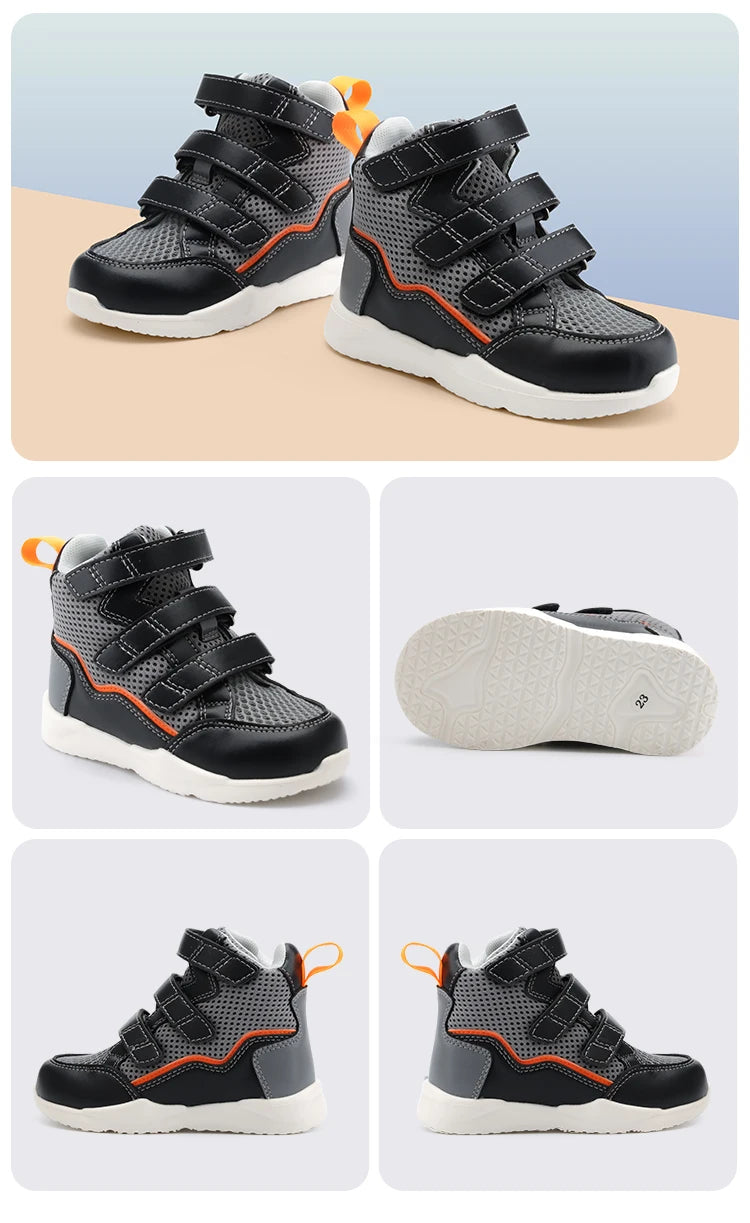 Orthopedic Shoes for Kids Boys School Sports Sneakers with Arch Support Corrective Insoles High Back Breathable Black Trainers