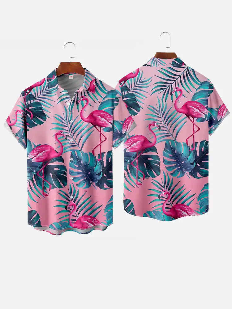 Summer Flamingo Print Shirts Casual Polo Collar Men's Shirt Fashion Animal Print Shirt Hawaiian Beach Style Shirt 3D Print Shirt