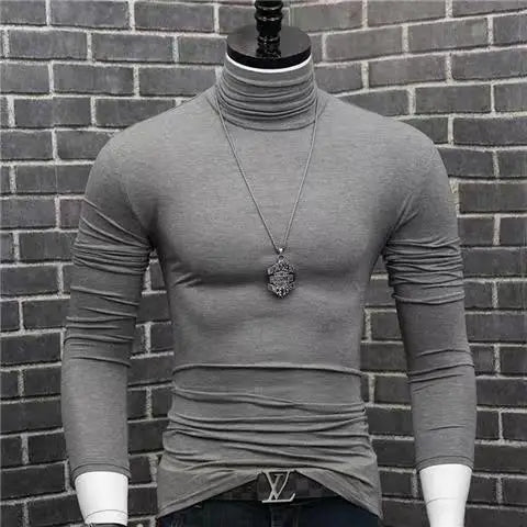 Trendy Casual Turtleneck Men's Modal Winter Sweater turtleneck Cool Blouse Tight Modal T-shirt Youth Solid Color Base Shirt Top