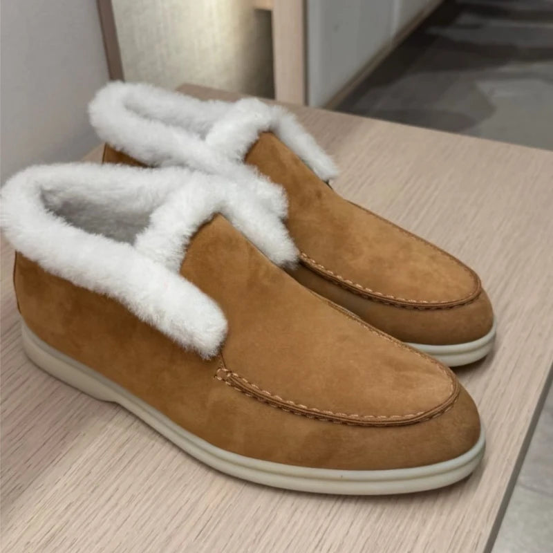 Boots Women Ankle Fur boots Fashion Women  Leather loafers flat 2025 High Quality Winter boots Comfortable Wool Snow