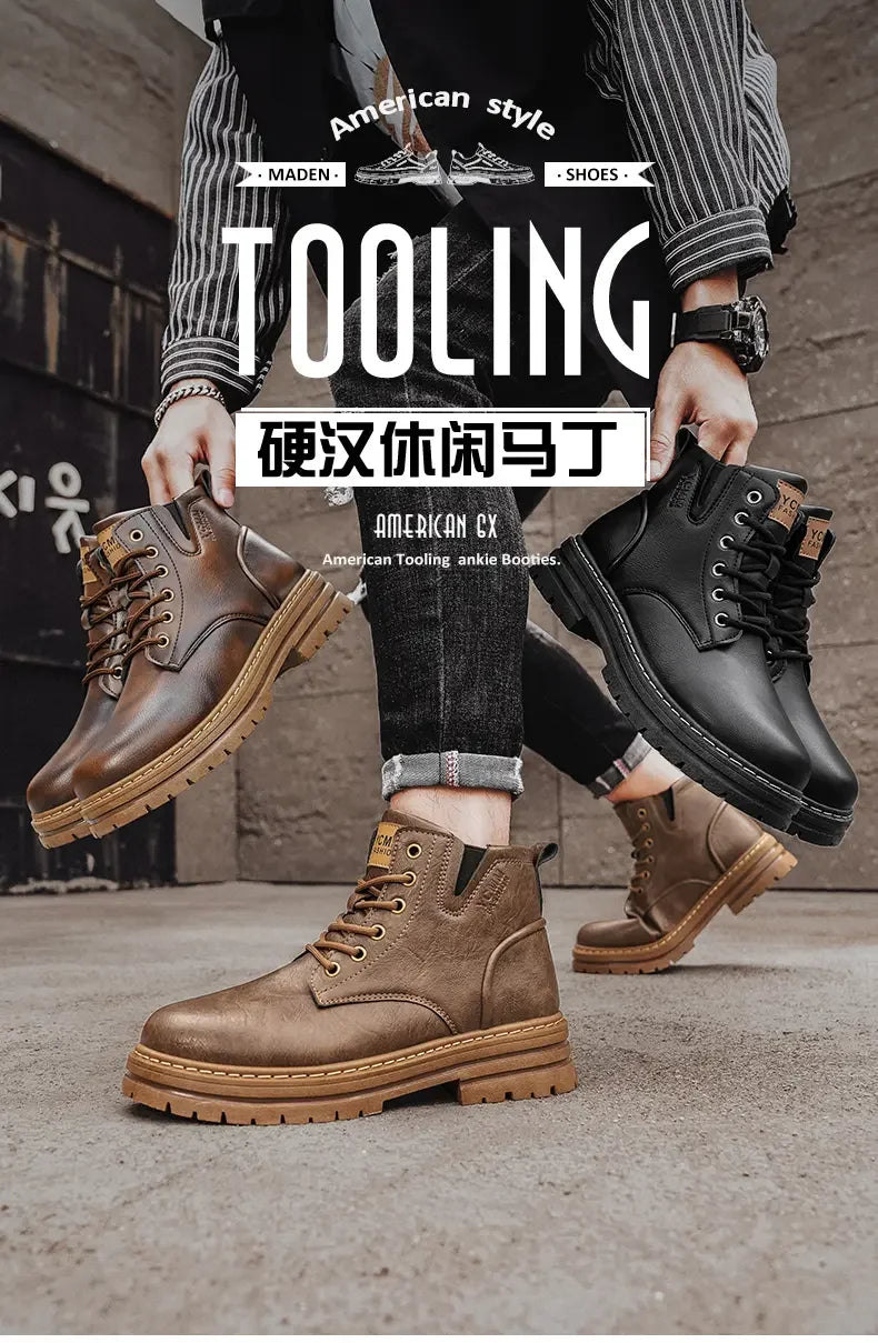 Boots Men All Season Outdoor Work Shoes Anti Slip and Comfortable Black Ankle  Boots Fashionable British Casual Denim Boots 2025