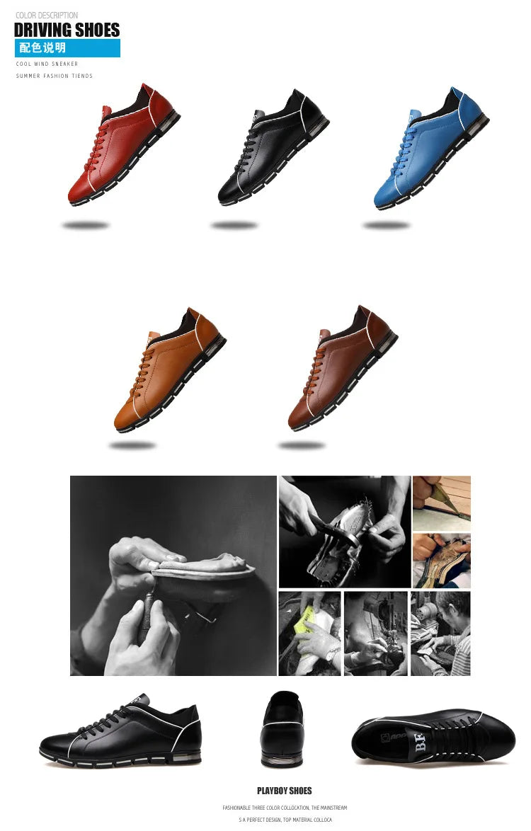 Men Shoes Casual Sneakers Spring Autumn New  Fashion Solid Leather Shoes Formal Business Sport Flat Round Toe Light Breathable
