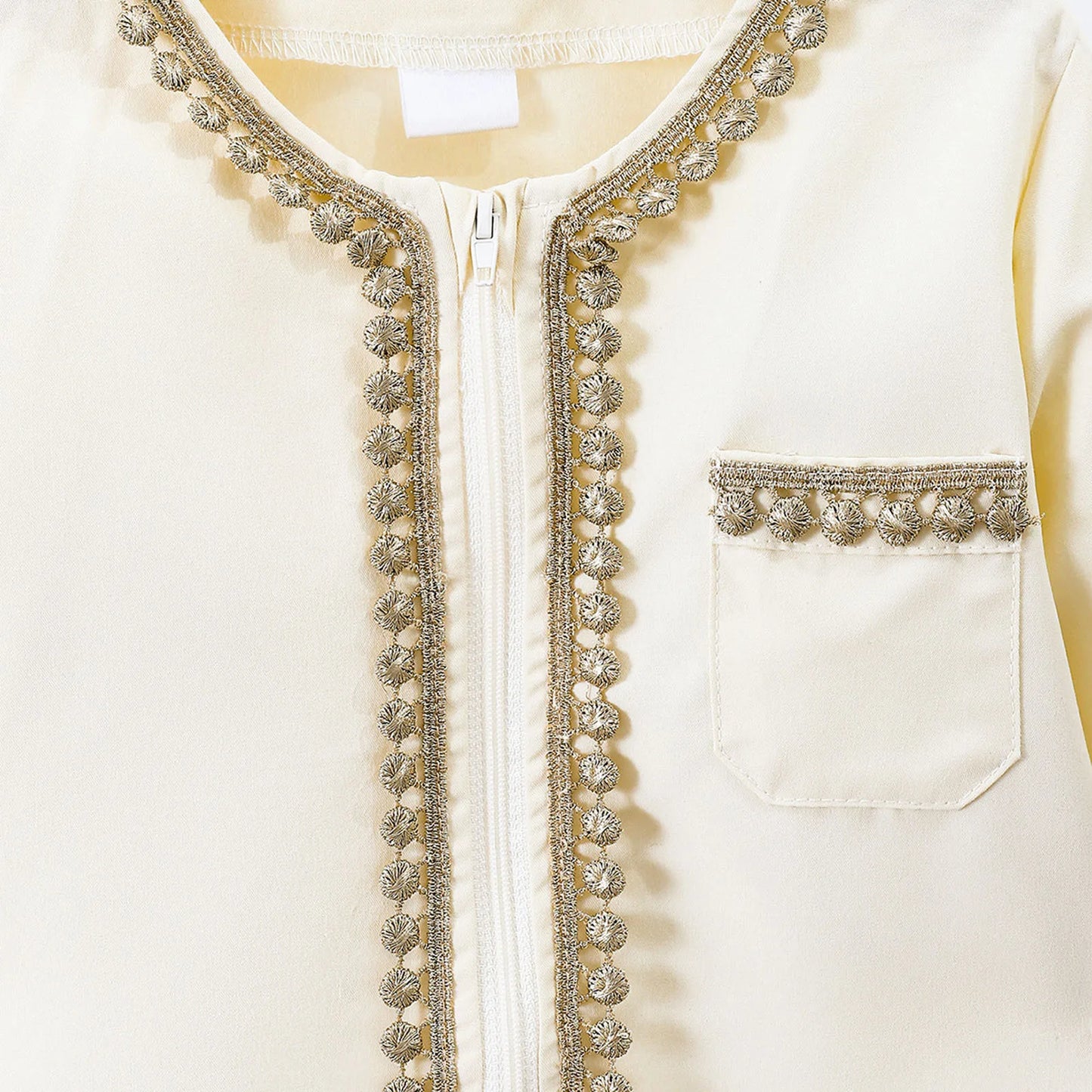 Muslim Boys Robe Kids Arabic Islamic Abaya Kaftan Prayer Clothing Long Sleeve Embroidered Zipper Gown Top Ramadan Eid Thobe