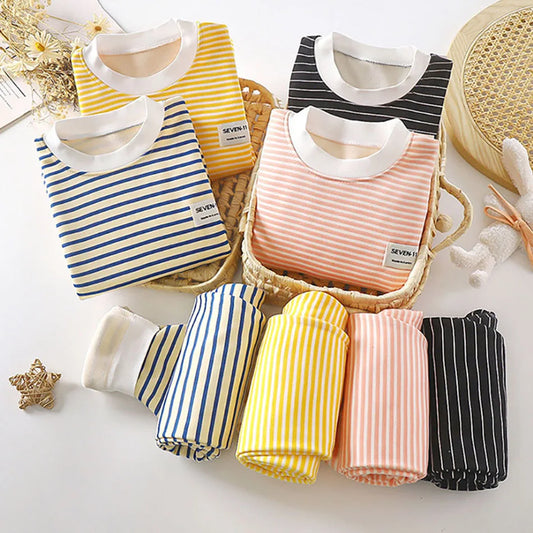 Thickened Plush Fleece Lined Children Thermal Homewear Underwear Warmth and Comfortable Set Unisex Suitable Kids in Cold Seasons