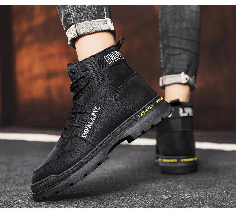 2025 Winter Mens Shoes New in Casual Male Boots Platform Tactical Ankle High Top Outdoor Walking Loafers Leather Army Sneakers