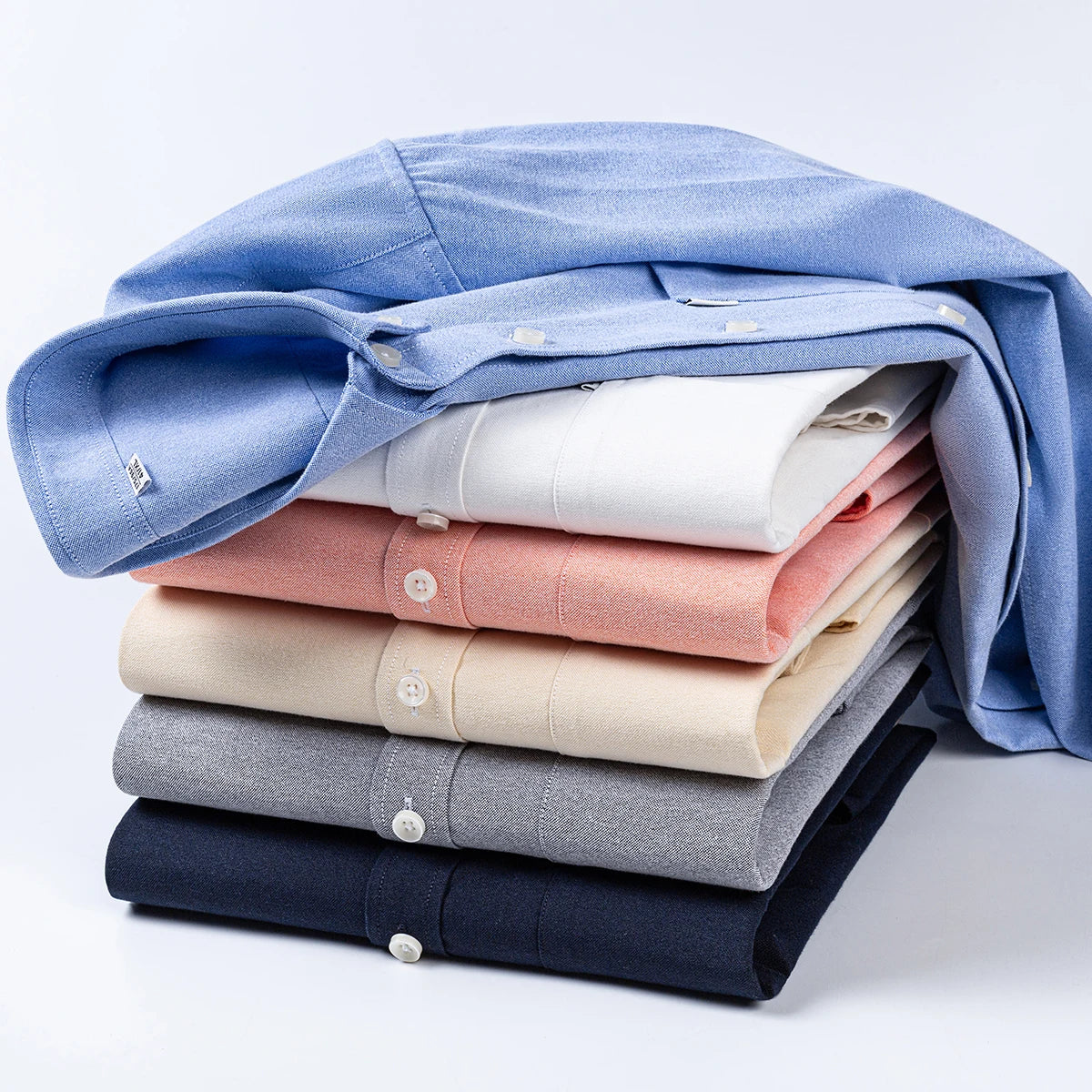 Men's Hard-wearing Comfortable 100% Cotton Long Sleeve Dress Shirt with Pocket, Spring Autumn Casual Oxford Button-Down Shirts