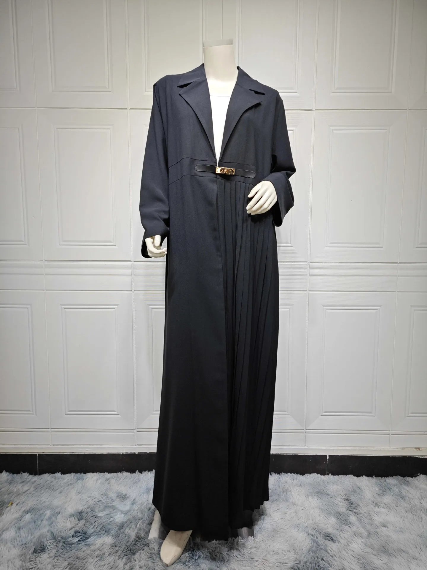 Abaya Cardigan Long Robe Pleated Jacket Muslim Arabic Fashion Leather Button