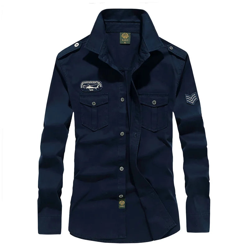 2025 New Men's Spring Cotton Casual Shirt Military Tooling Oversize Loose Long Sleeve Cargo s Male High Quality Solid Clothing