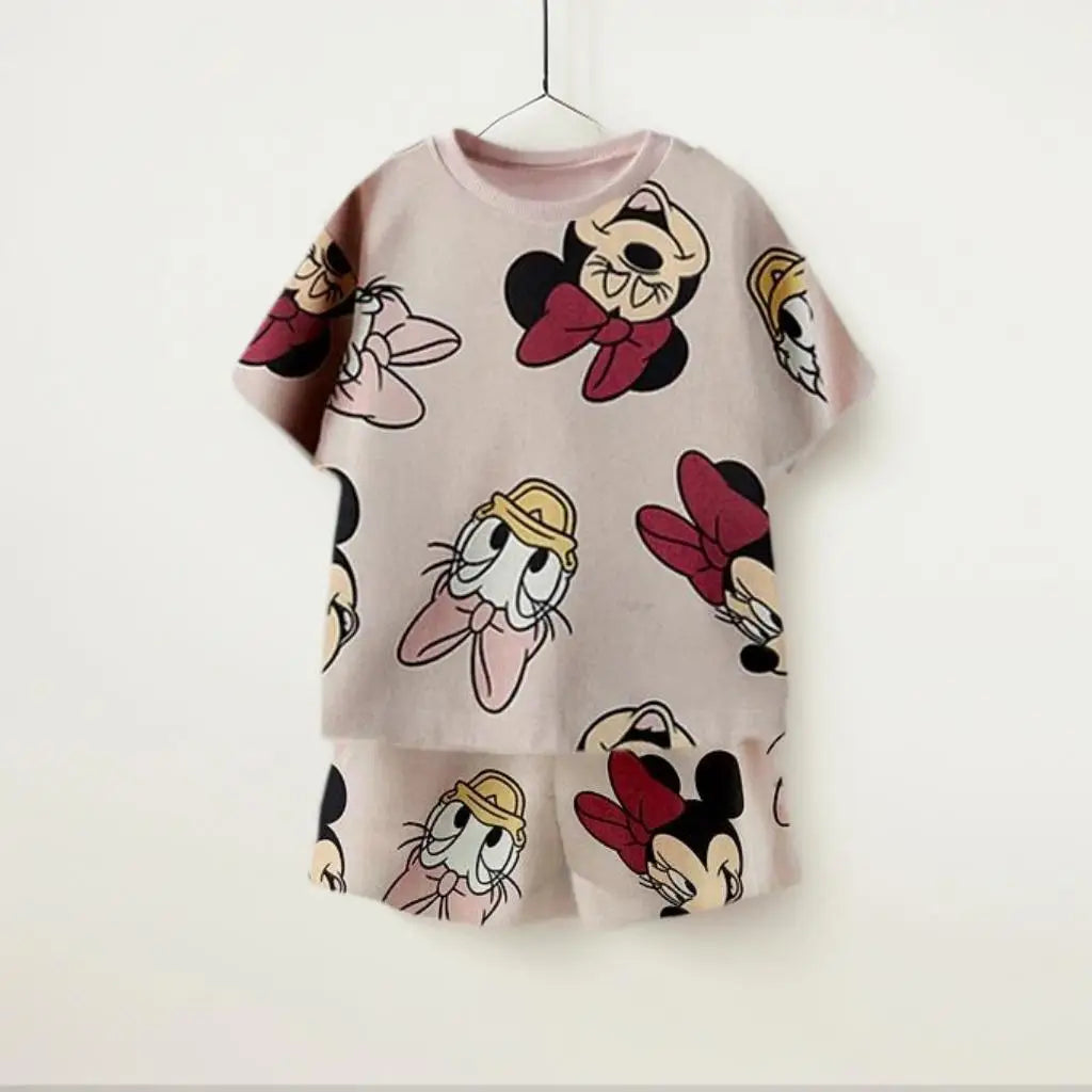 All Over Print Children's Casual Sets Mickey Friends Print Kids Loose 2Pcs Sets T-shirt+Shorts Summer Kid Sport Clothing Popular