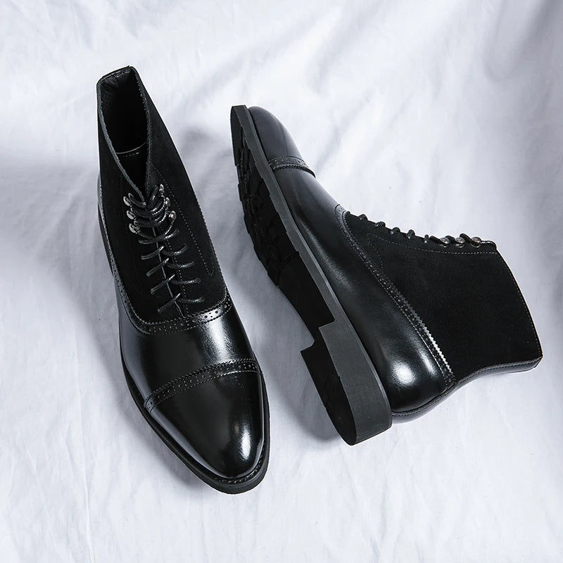 British Style Handsome Trendy Work Boots for Men's Motorcycle Boots Thick Soled Wear-resistant Men's Business Boots Pointed