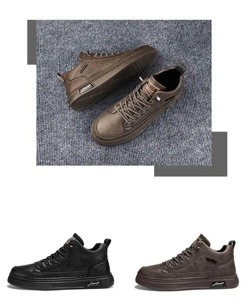 Classic Men Leather Casual Shoes Spring New High Top Platform Shoes Loafers Luxury British Business Style Walking Shoe Masculino