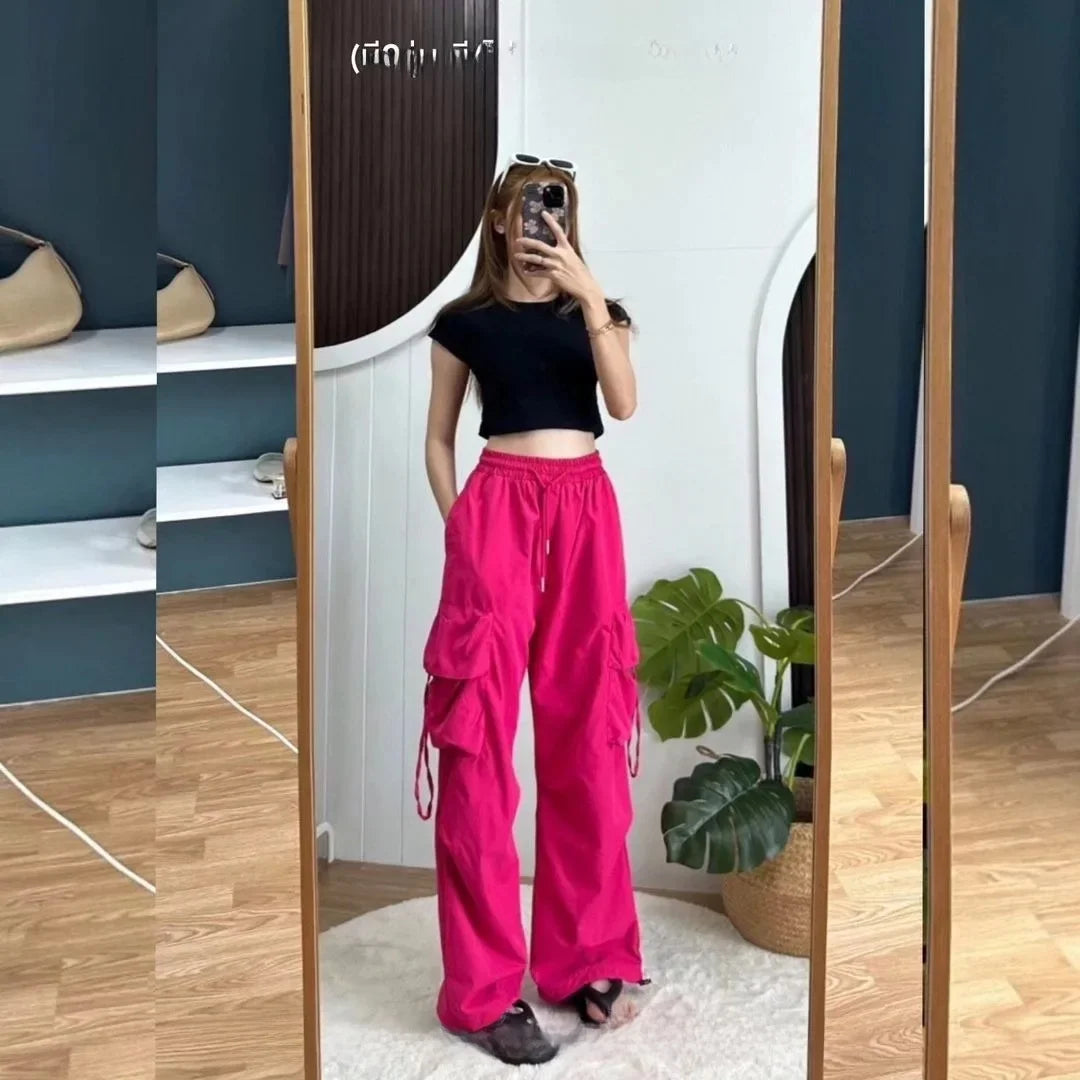 Korean Style Casual Workwear Pants Women's Loose Wide Leg Trousers Straight Cut Drapey Cuffed Long Trousers Fashionable Versatil