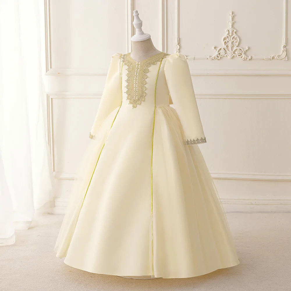 Muslim Ramadan Prayer Gowns Party Girls Dress Long Sleeve Robe Arabic Dubai Abaya Girls Dresses Eid Child Holiday Prom Costumes