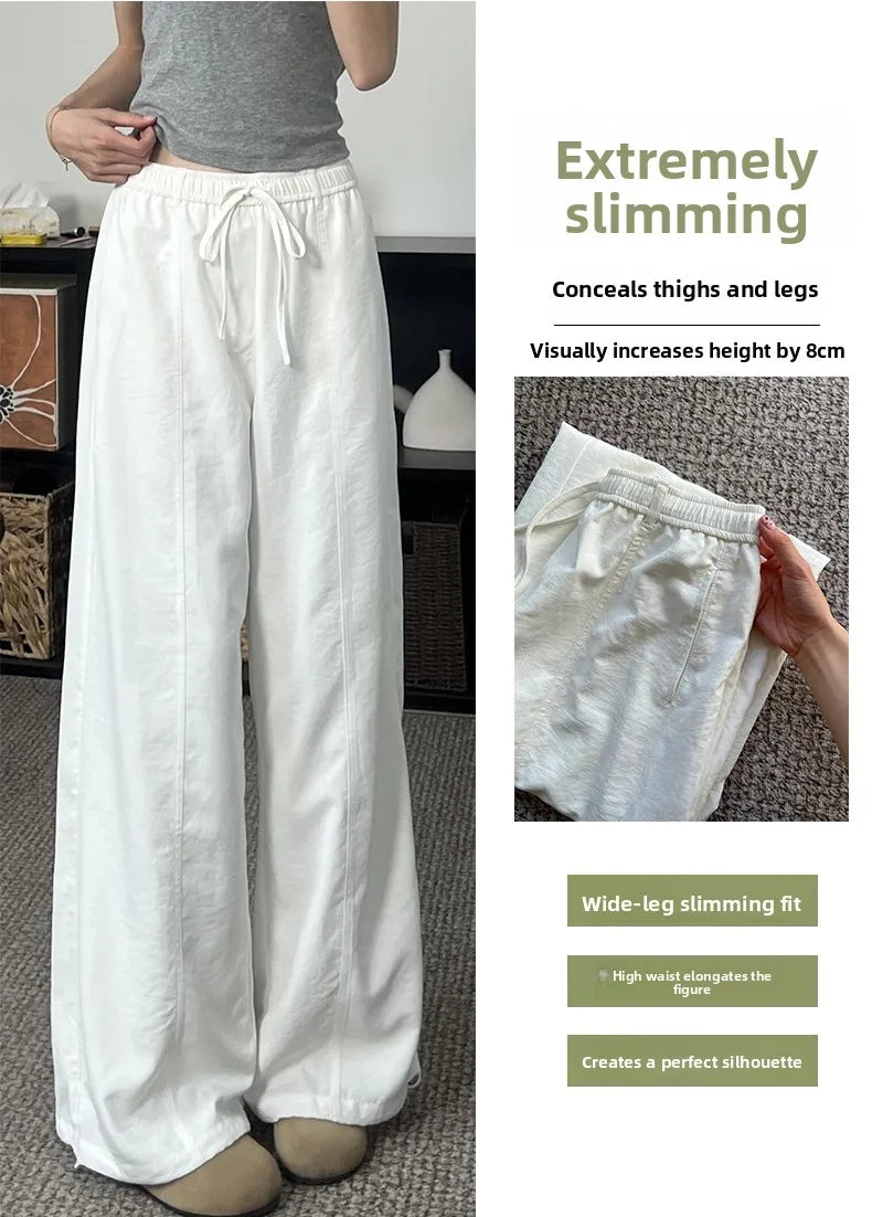 Korean Sle Simple White Straight Leg Pants Women Summer Thin High Waist Wide Leg Loose Feelings Casual Trousers