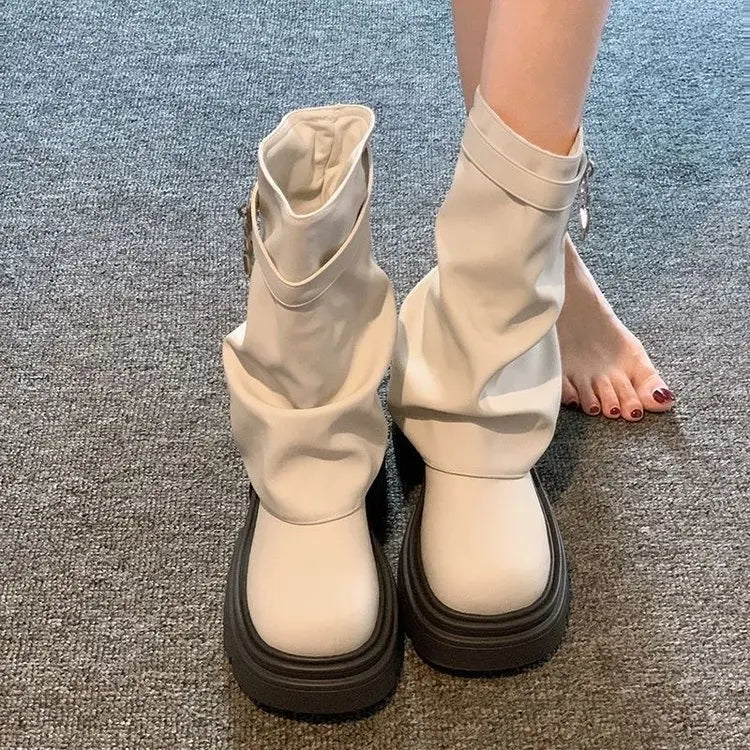 New Style Work Boots for Spring and Autumn Non-slip Wear-resistant Women Short Boots Thick-soled Zippered Mid-tube Women's Boots