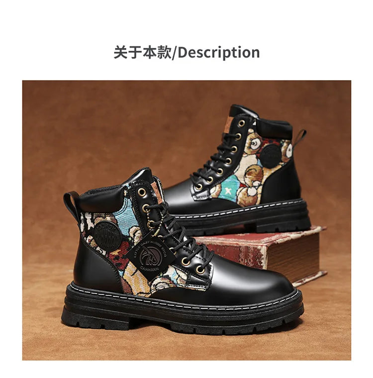New Men's Boots Designer Luxury Men Working Boots High Tops Platform Leather Shoes for Men British style Motorcycle Botas Hombre