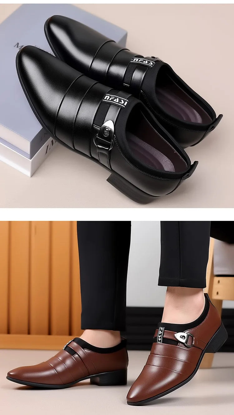 Classic Leather Shoes for Men Slip on Pointed Toe Oxfords Formal Wedding Party Office Business Casual Dress Shoes for Male2023