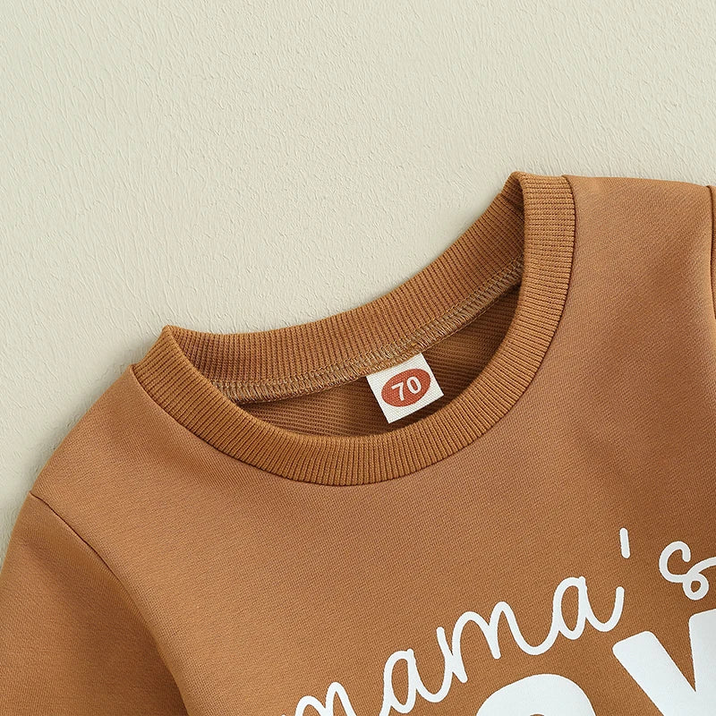 Pudcoco Baby Boys Outfits Newborn Letter Print Round Neck Long Sleeve Sweatshirt and Drawstring Pants Set Infant Pants Suits