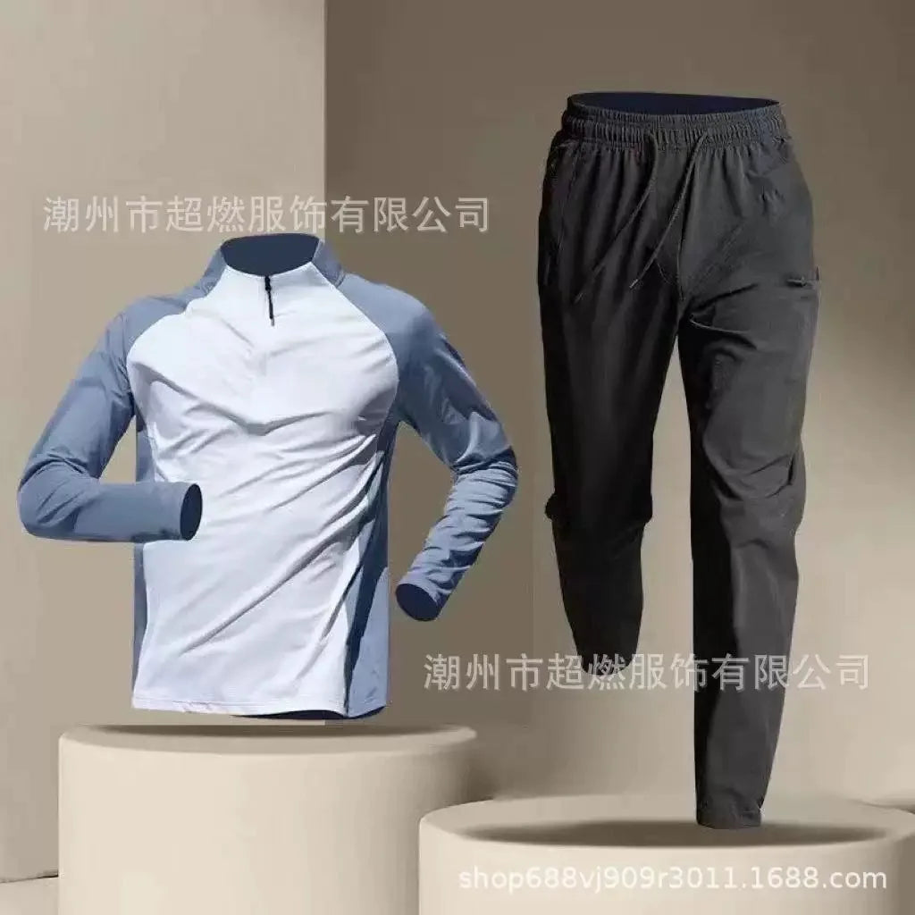 Men's Running Quick Dry Long Sleeve Sports T-Shirt Fitness Top Cycling Set Casual Polyester Fabric Four Seasons Suitable