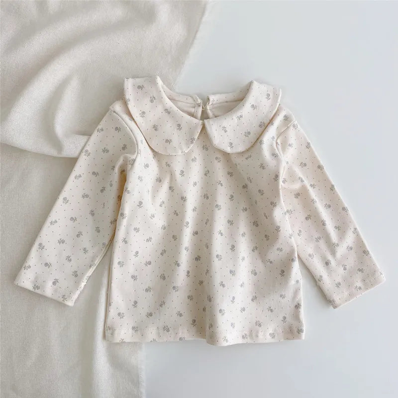 2025 Autumn New Baby Long Sleeve Cotton T Shirts Infant Plaid Floral Cute Girls Tops Kids Versatile Casual Lapel Bottoming Shirt