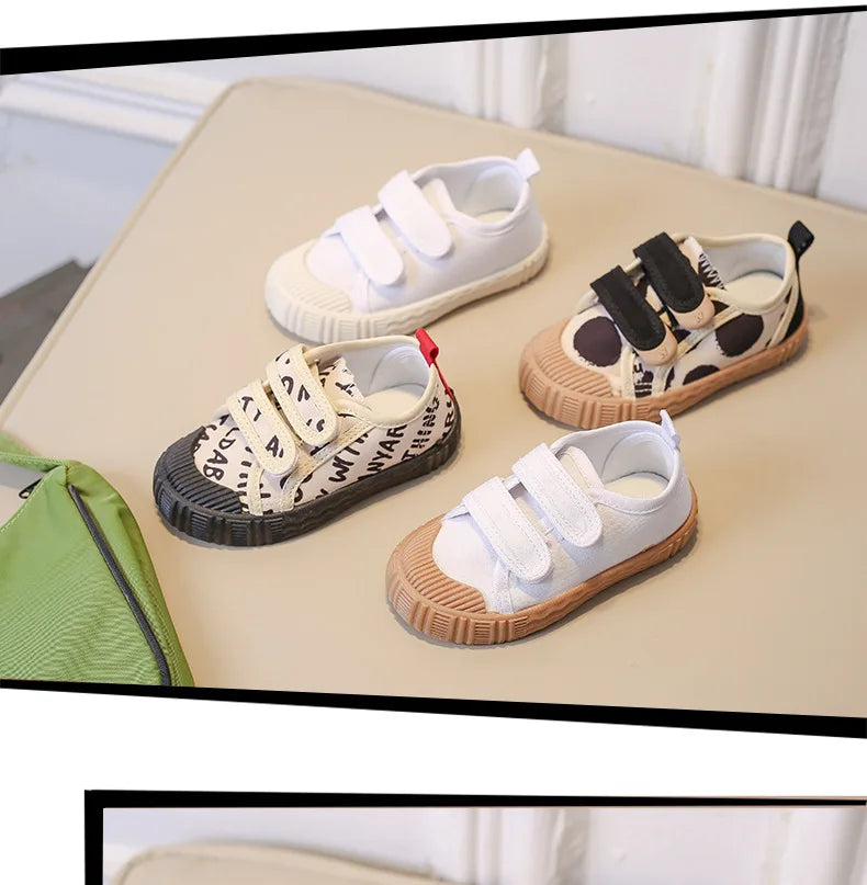 Kids Shoes for Girls Boys Non-slip Soft Sole Canvas Shoes Child Letters Toddler Casual Shoes Tenis Versatile Breathable Sneakers