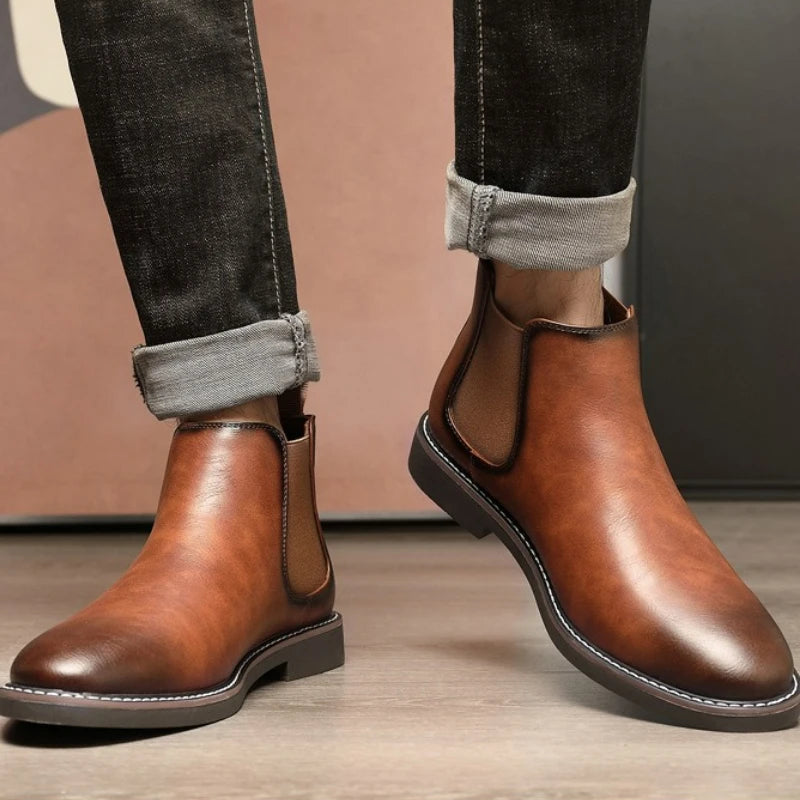 Men's Boots Fashion Chelsea Boots New Business Male Ankle Boots High Top Casual Leather Boot Plus Size British Style Dress Boot